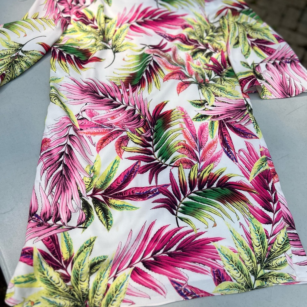 Ark & Co Pink and Green Leaf Pattern Dress